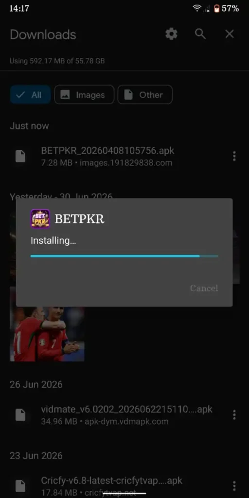 Installing BetPKR Game APK on an Android phone