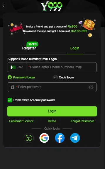 Y999 Game login problem example