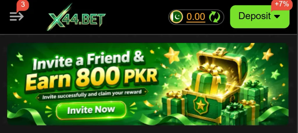 X44 Game invite and referral bonus section