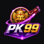 PK99 Game logo with golden crown and purple gaming design